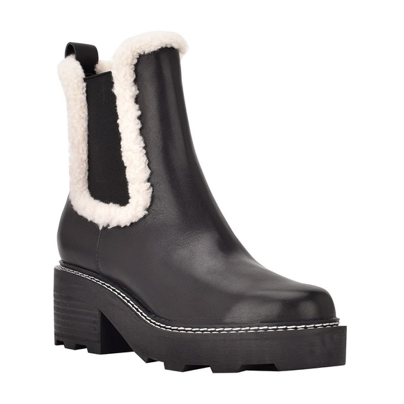 Calvin Klein Women’s Anissa Lug Sole Block Heel Cozy Faux Fur Chelsea Booties - Picture 2 of 16